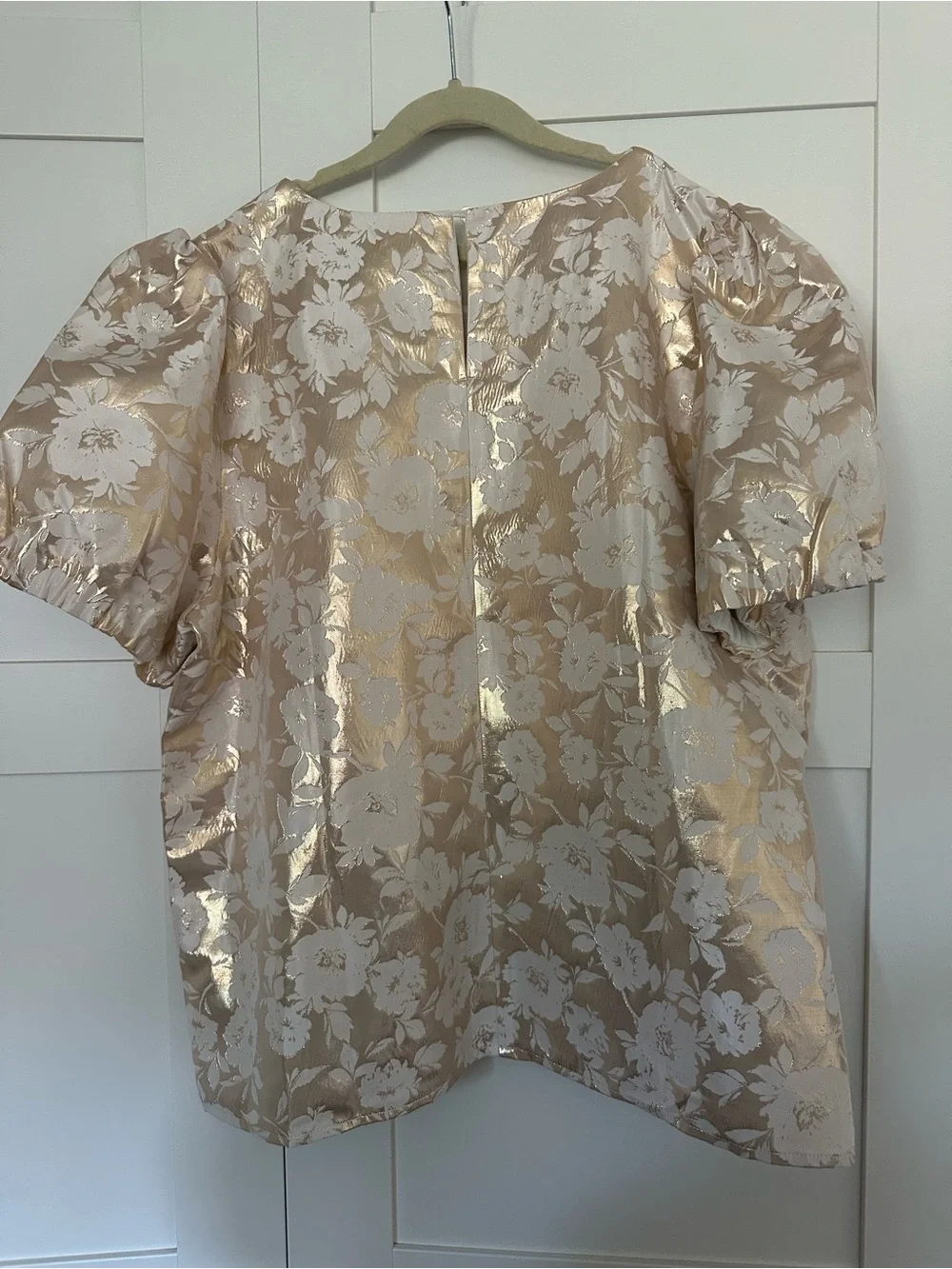 J Crew Metallic Floral Puff-Sleeve Top in Gold